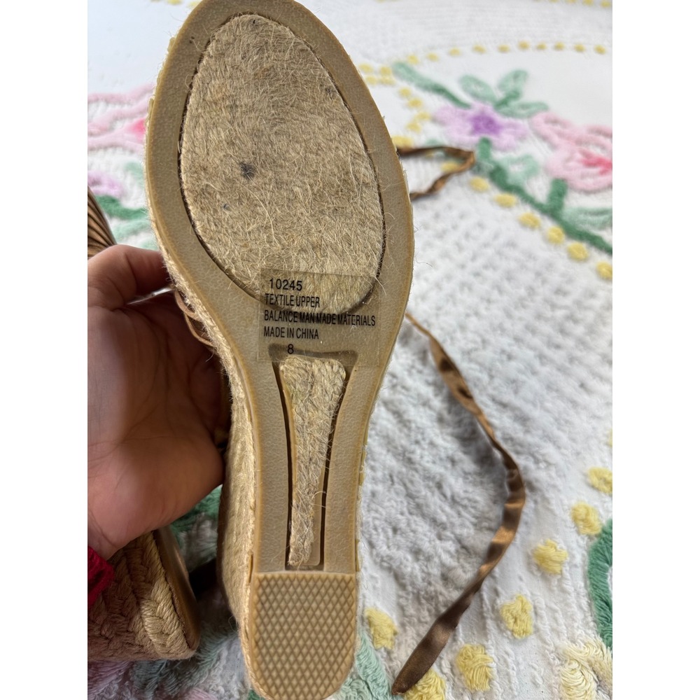 Newport News Bronze Satin Ribbon Tie Espadrille Wedge Sandals 10245 Size 8 - Picture 7 of 7